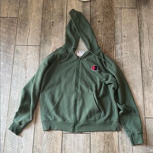 Champion Green Zip Hoodie with Chest Logo
